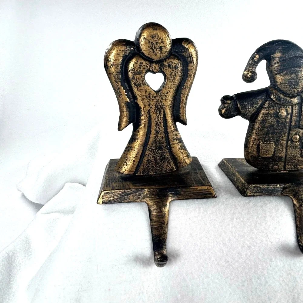 Metal Stocking Hangers LOT of 4 Angel Santa Bronze Brass Christmas Décor Holiday